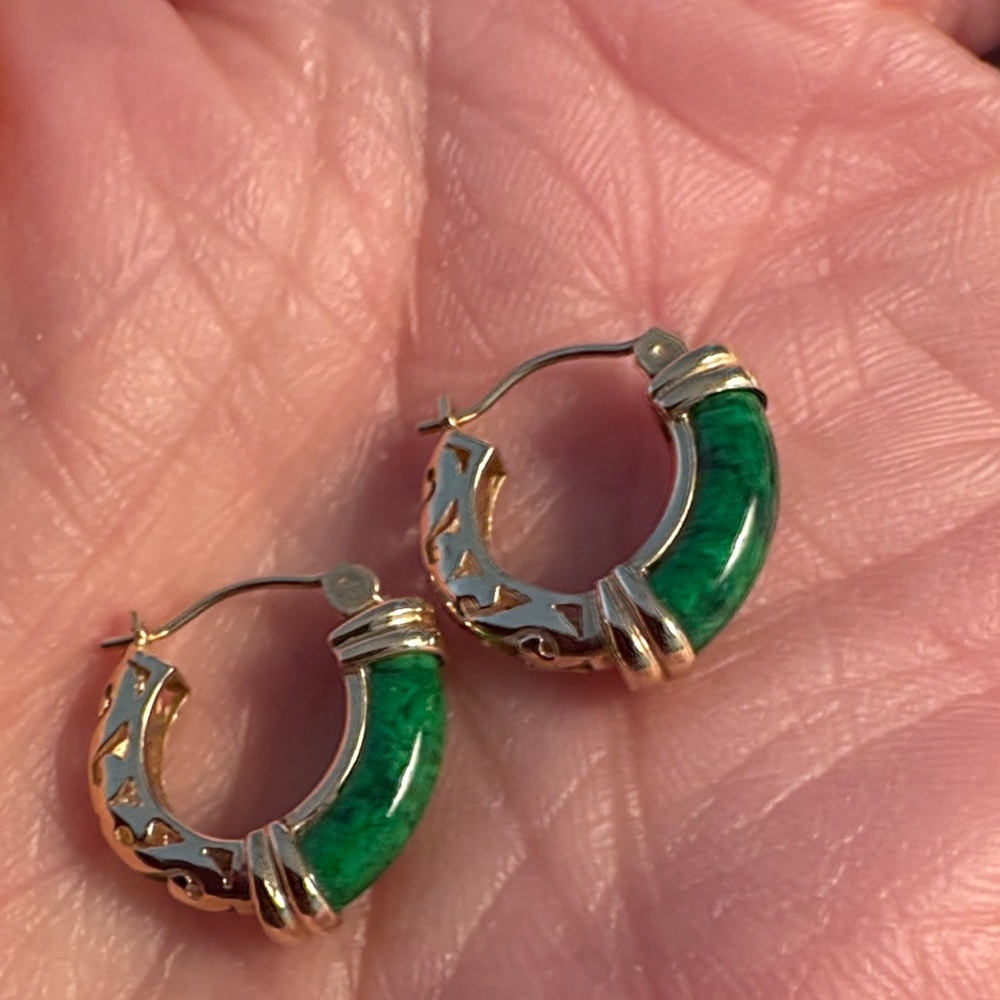 14k Gold Malachite Hoop Earrings